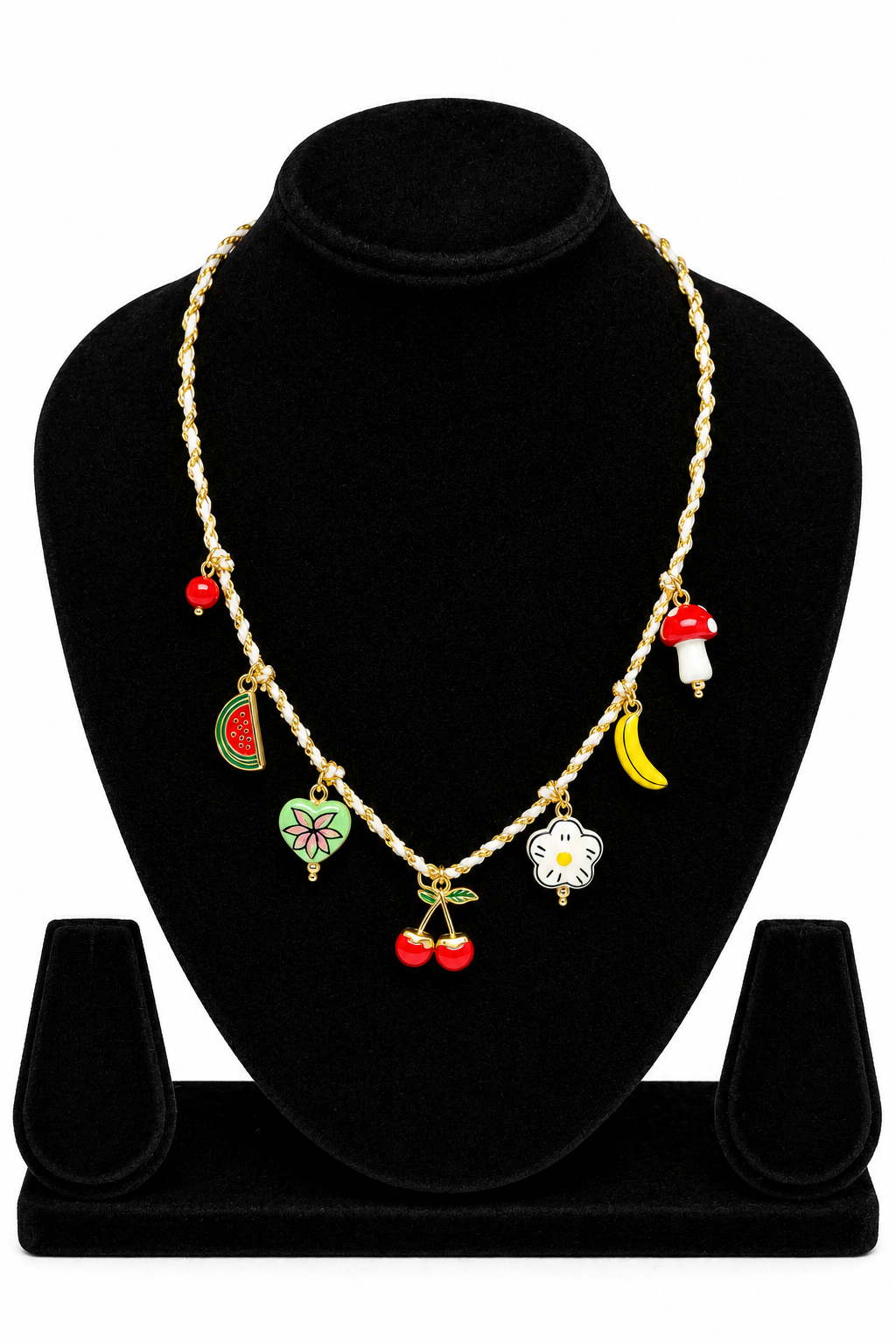 Gold-Toned Fruity Enamel Charm Necklace