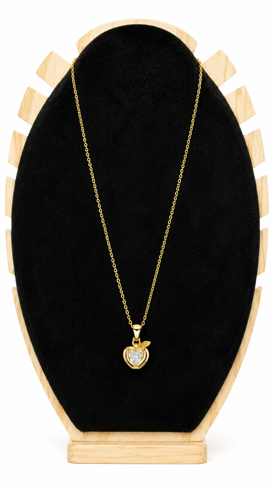 Gold-Toned Heart Pendant Necklace with Clear Stone
