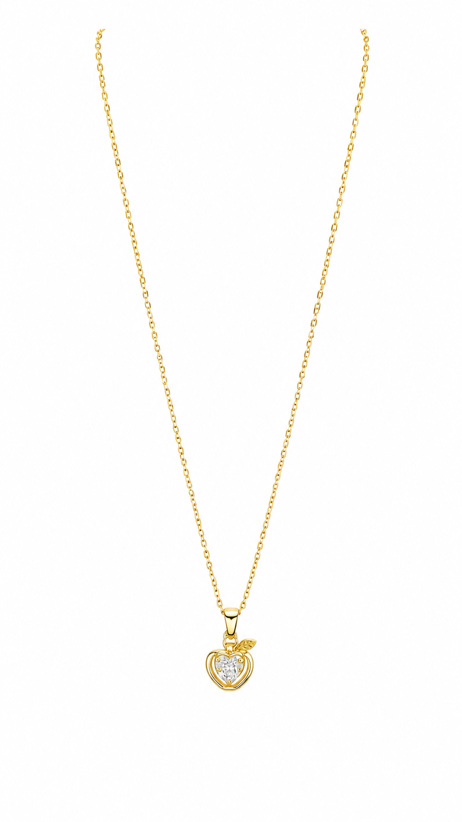 Gold-Toned Heart Pendant Necklace with Clear Stone