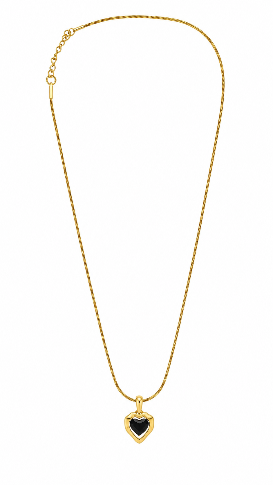 Gold-Toned Black Stone Heart Pendant Necklace, Adjustable