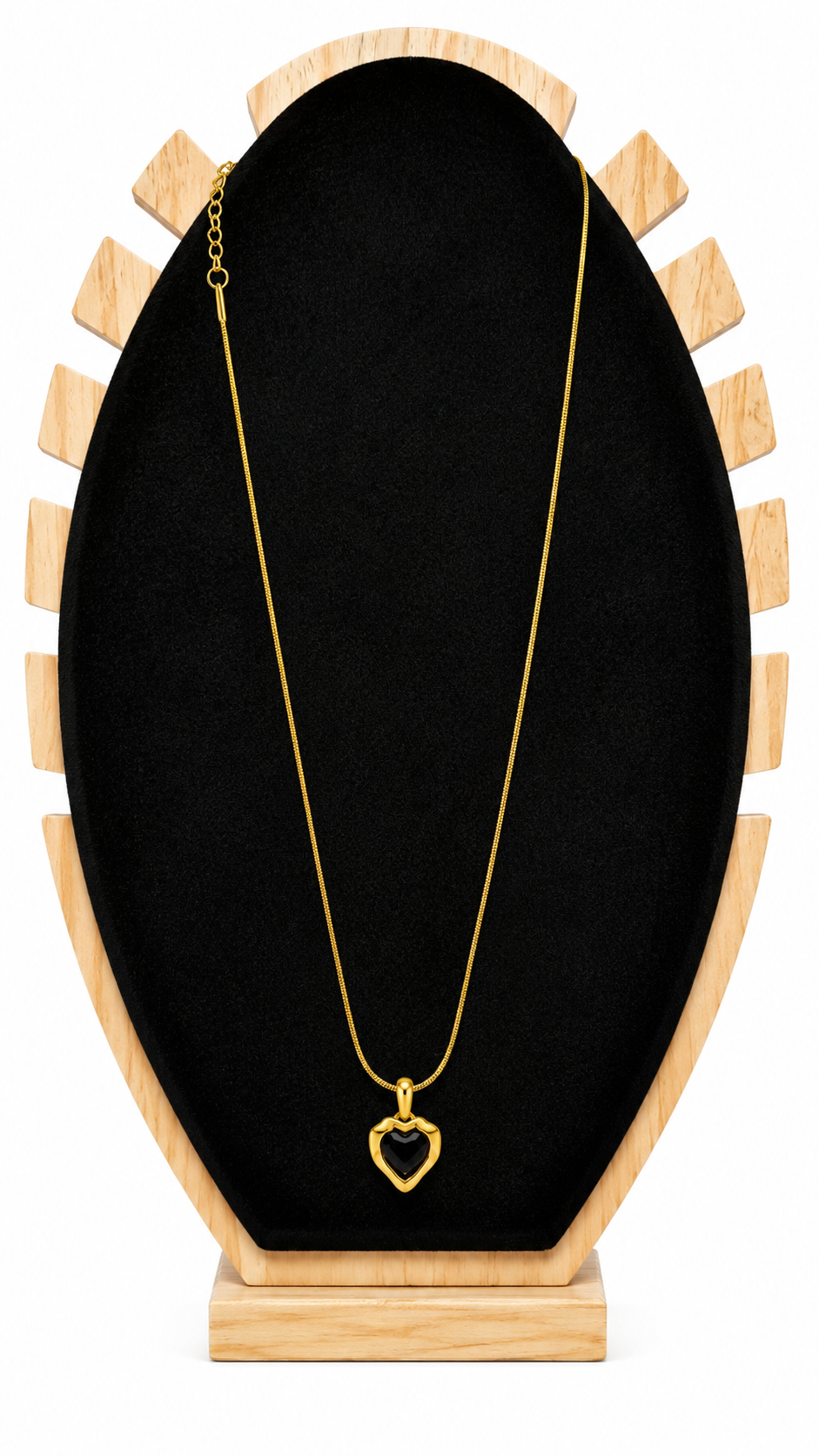 Gold-Toned Black Stone Heart Pendant Necklace, Adjustable
