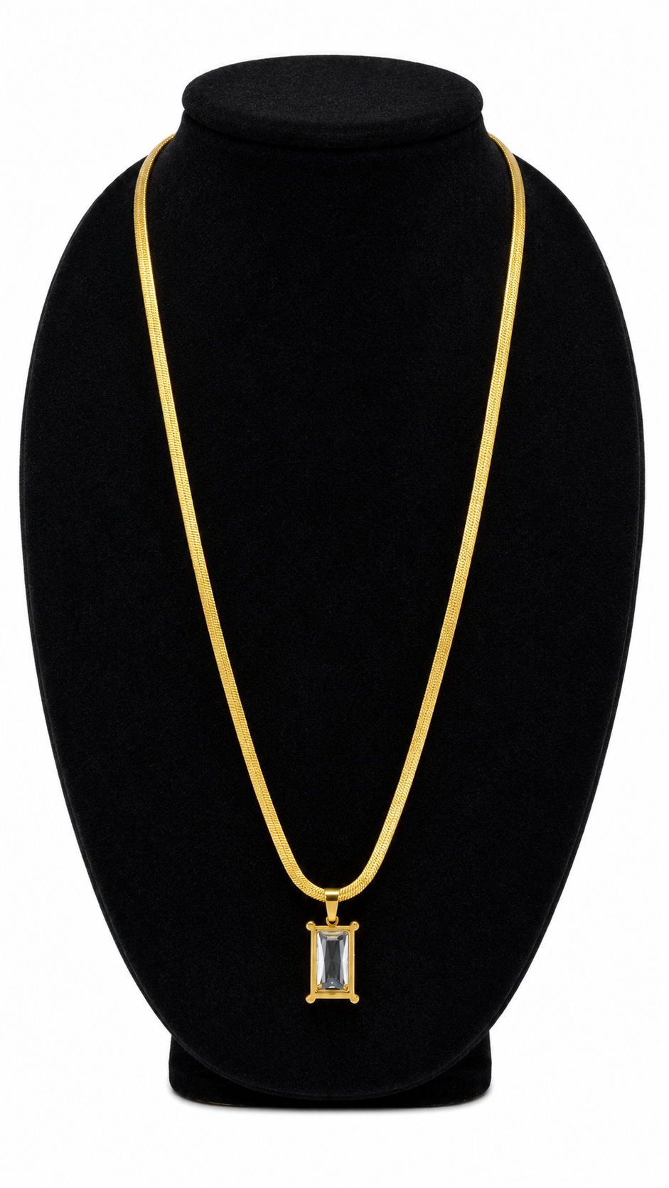 Gold-Toned Emerald-Cut Clear Stone Pendant Necklace