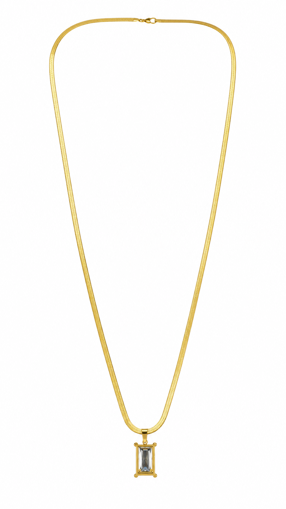 Gold-Toned Emerald-Cut Clear Stone Pendant Necklace