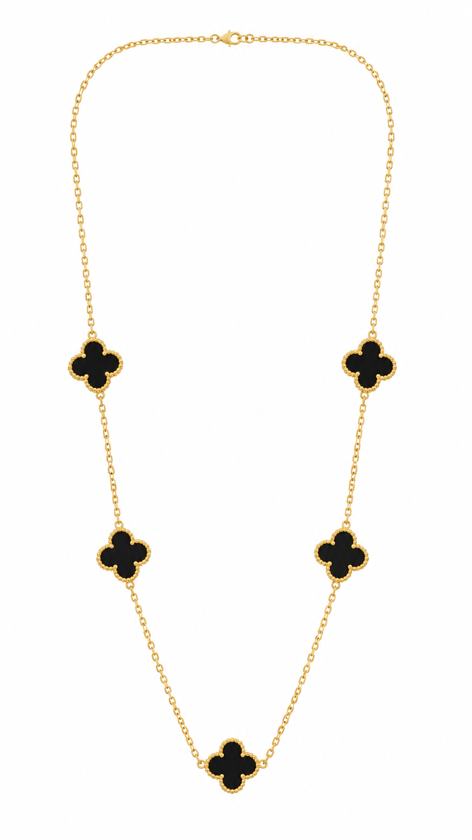 Gold-Toned Black Clover Station Necklace