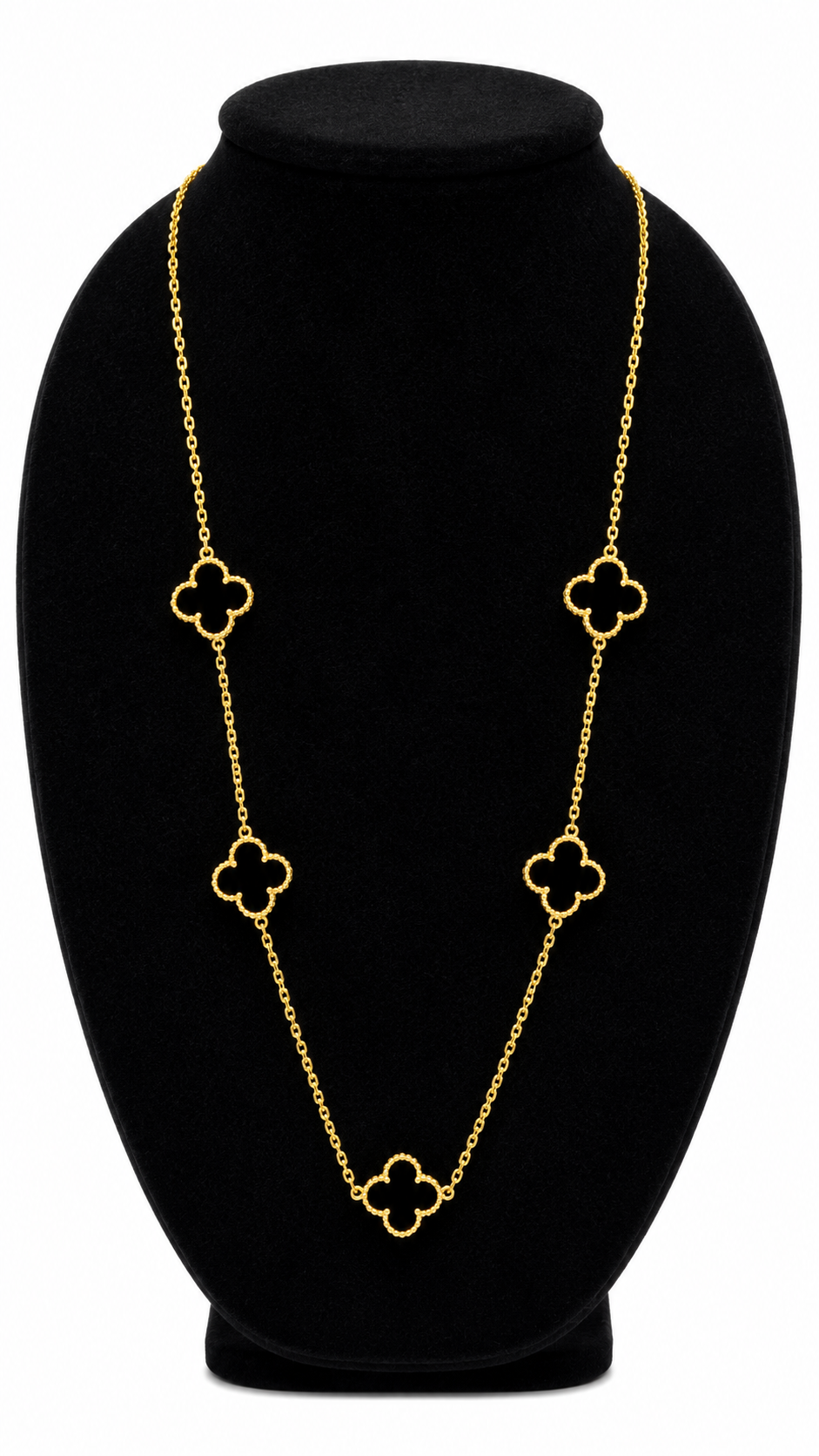 Gold-Toned Black Clover Station Necklace