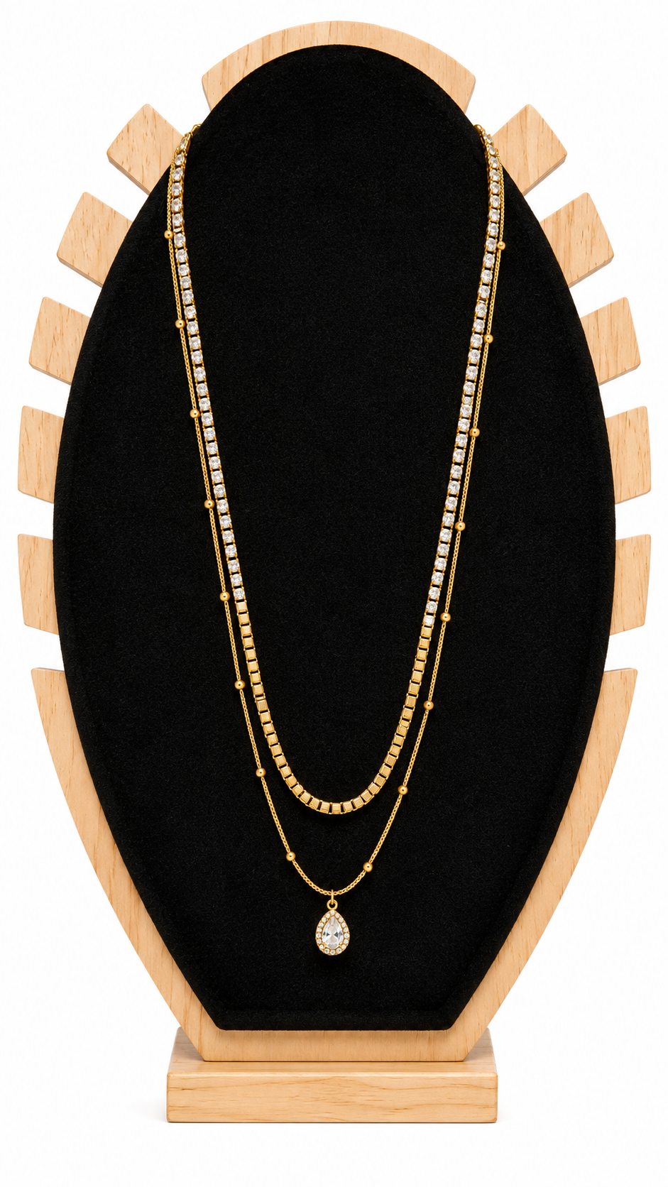 Gold-Toned Layered Tennis & Teardrop Necklace Set