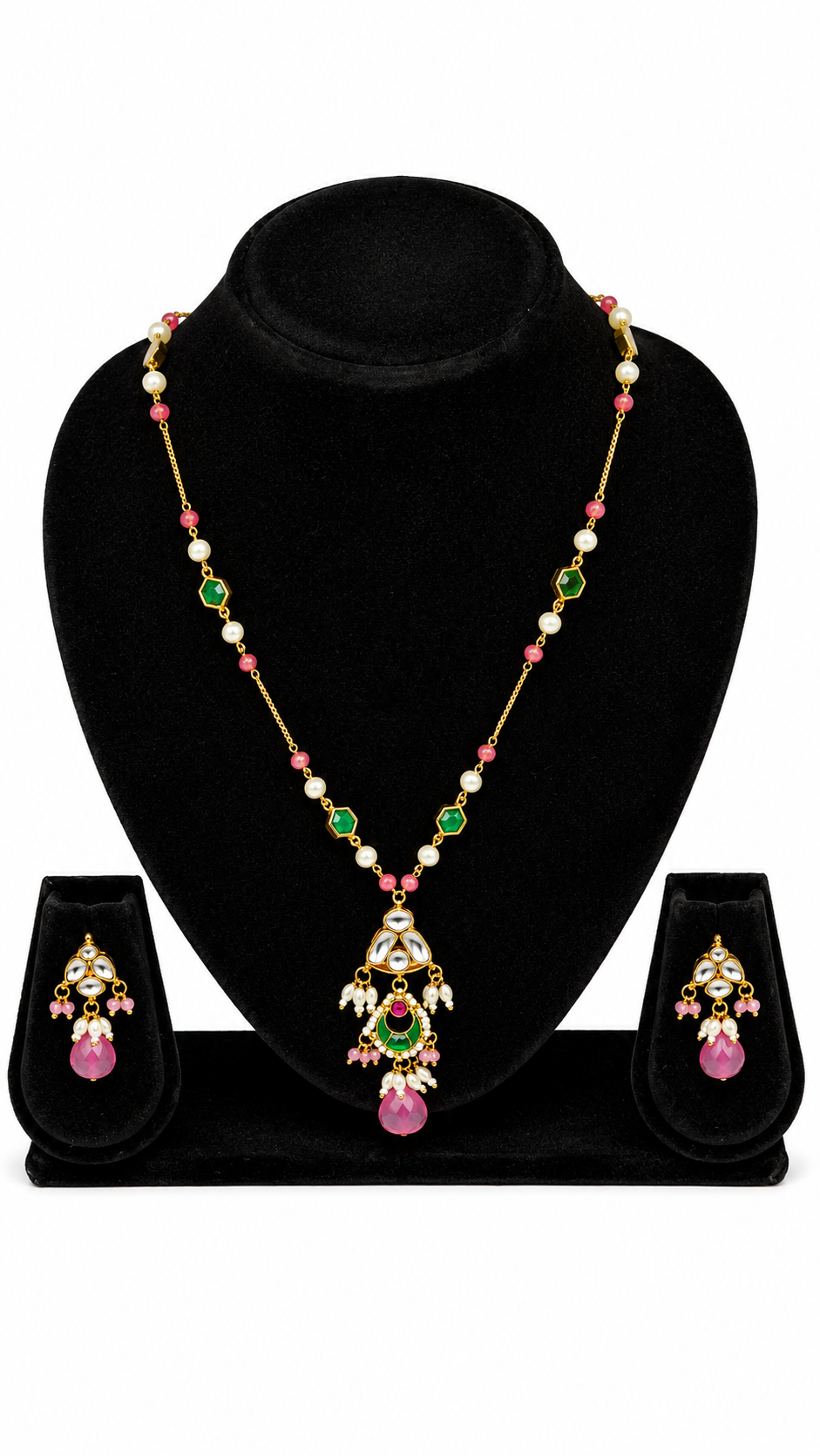 Gold-Toned Kundan Pearl Beaded Necklace Set