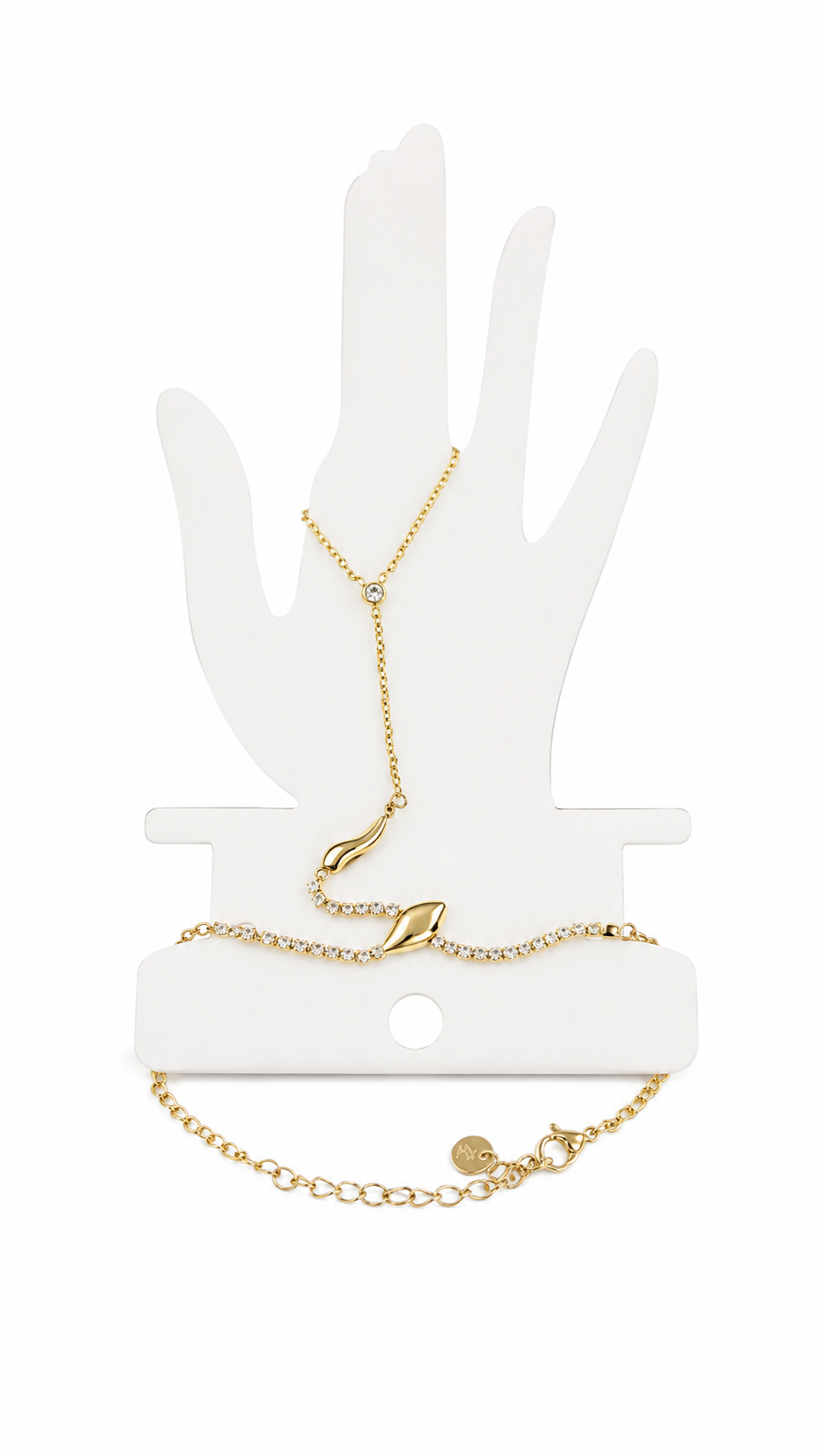 Gold-Toned Tennis-Style Hand Chain, Ring-to-Wrist