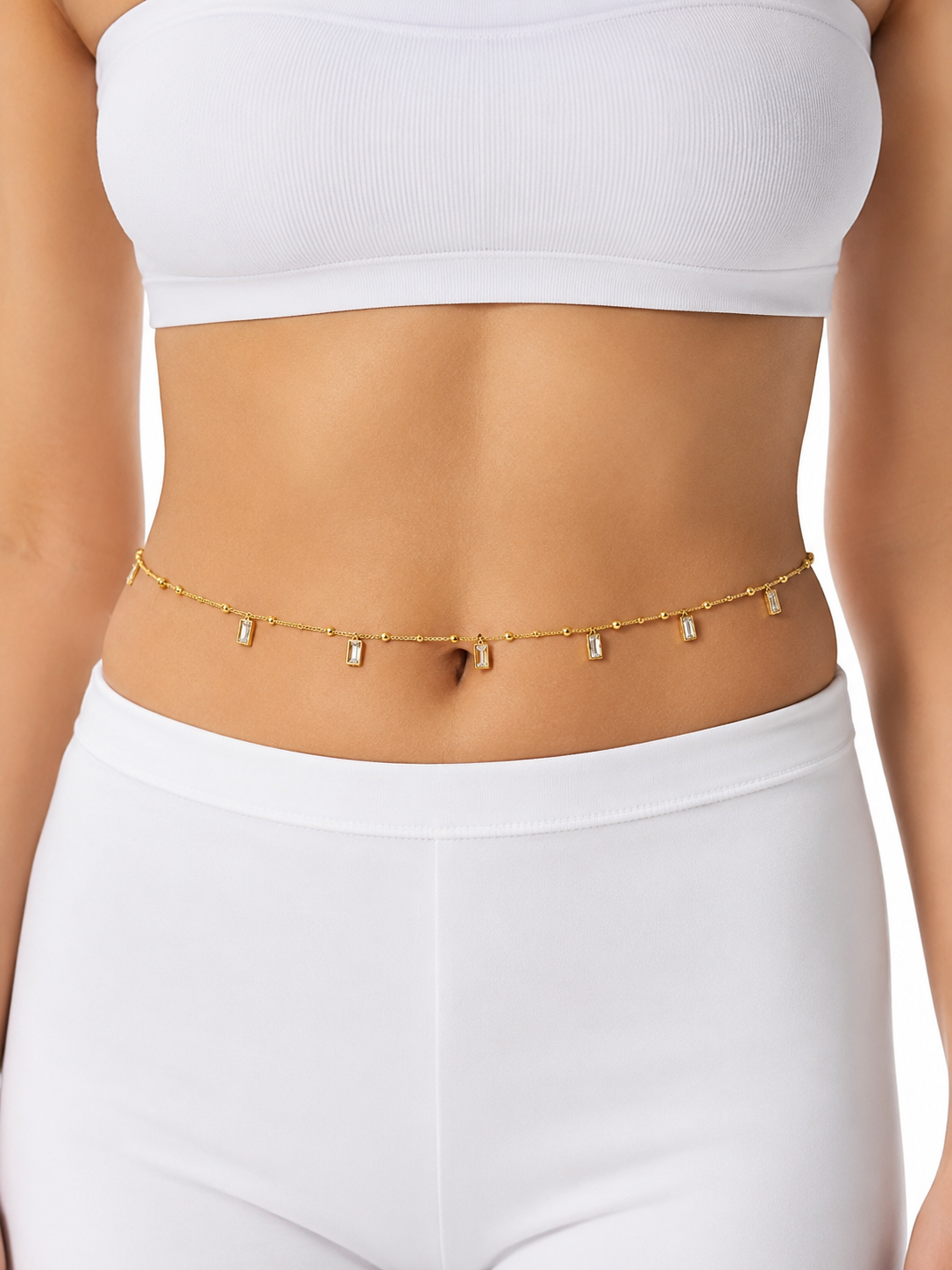 Gold-Toned Baguette Stone Charm Waist Chain