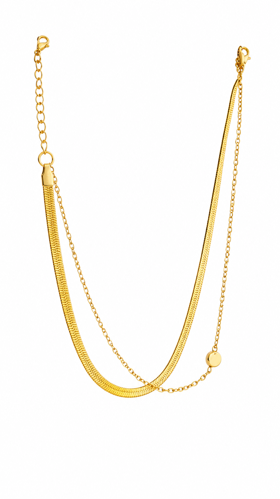 Gold-Toned Layered Herringbone & Disc Anklet