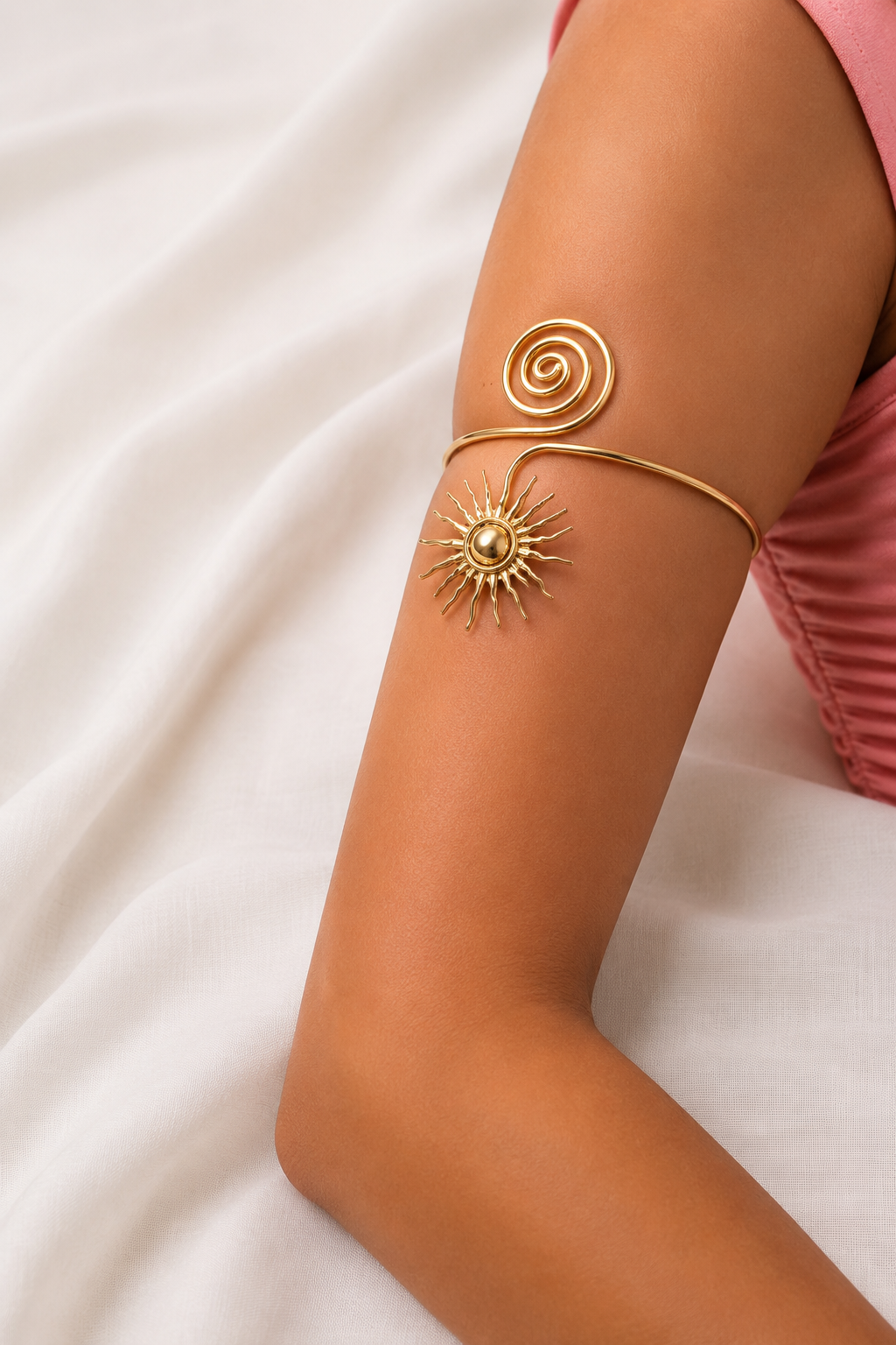 Gold-Toned Sunburst Spiral Open Arm Cuff