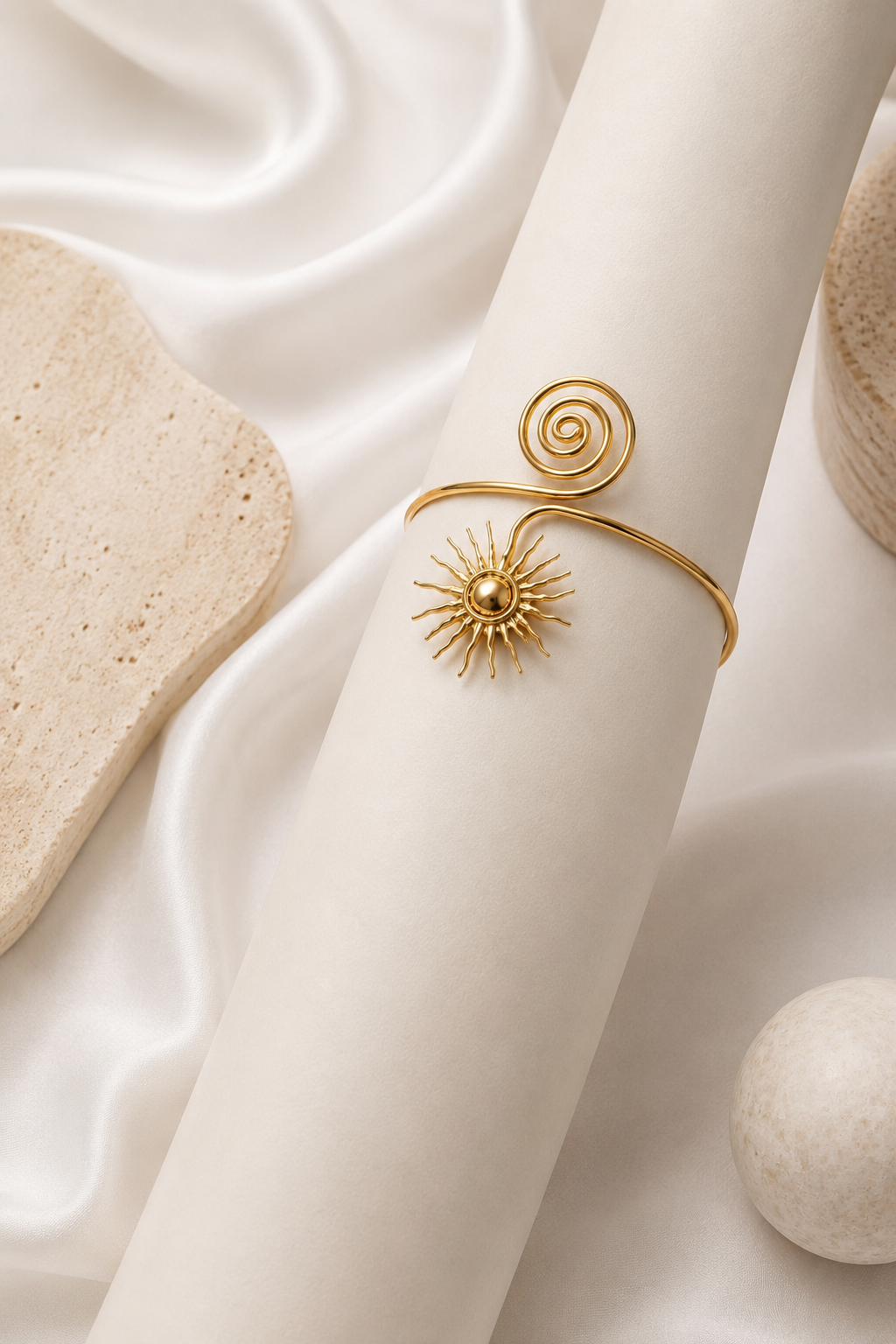 Gold-Toned Sunburst Spiral Open Arm Cuff