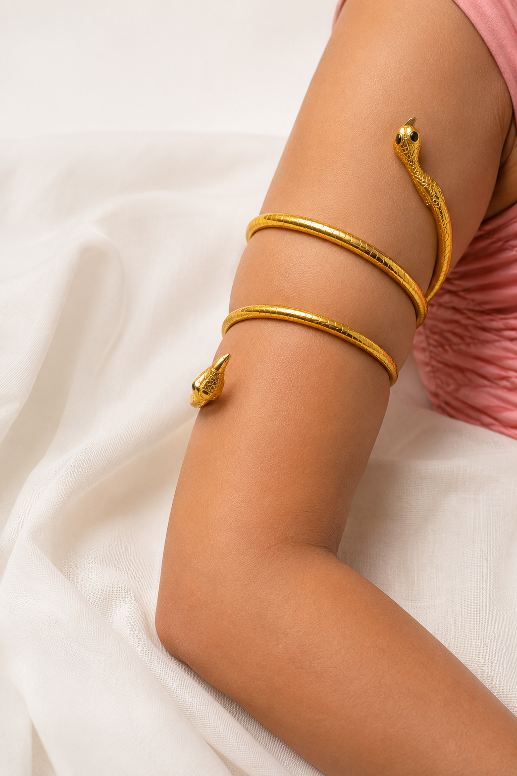 Gold-Toned Coiled Snake Open Arm Cuff