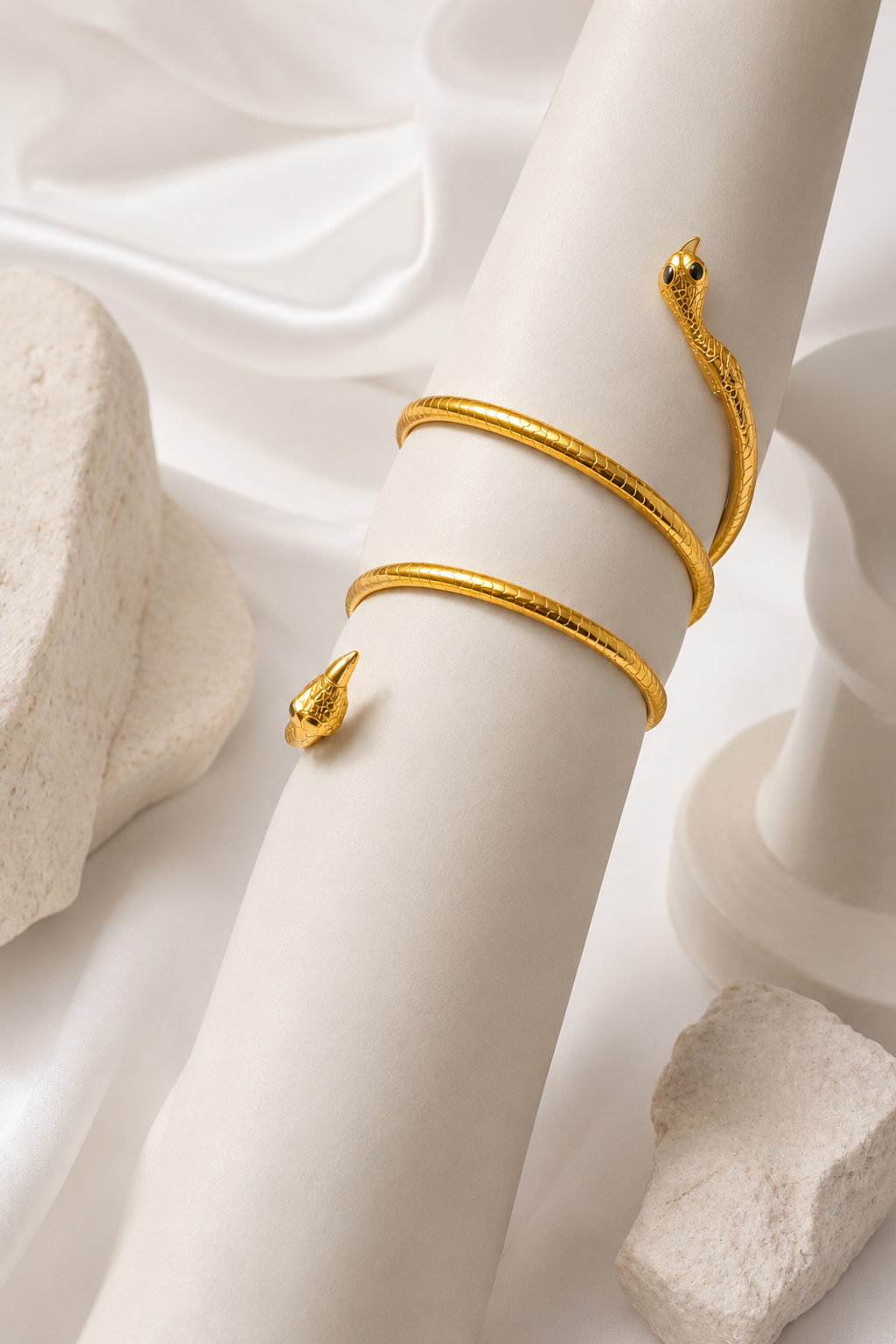 Gold-Toned Coiled Snake Open Arm Cuff