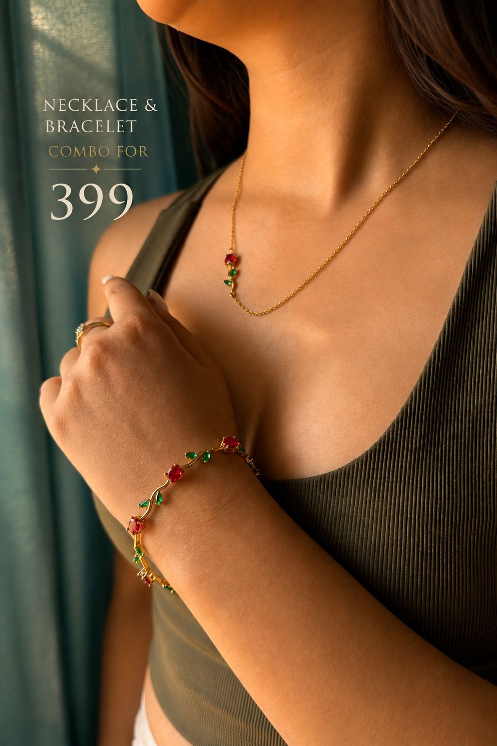The Tulip Bloom (Red) – Necklace & Bracelet Combo